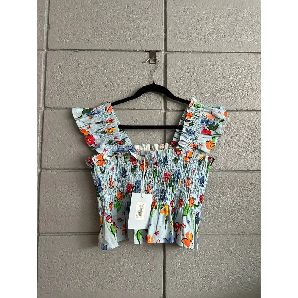 NWT Hill House Ellie Floral Linen Crop Top size XL - Picture 2 of 4